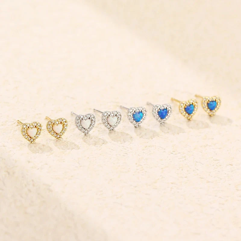 Aretes Corazón de Ópalo con Zirconias