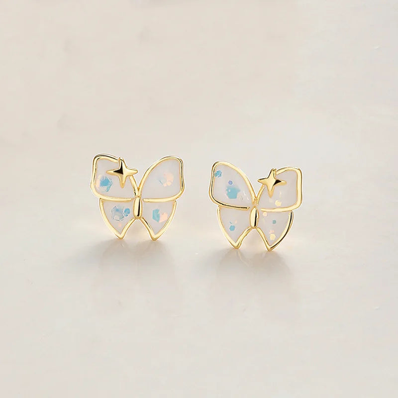Aretes Mariposa Esmaltada Blanca