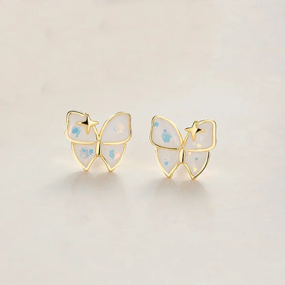 Aretes Mariposa Esmaltada Blanca