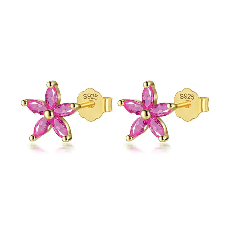 Aretes Flor con Zirconias de Color