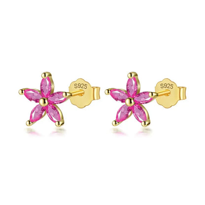 Aretes Flor con Zirconias de Color