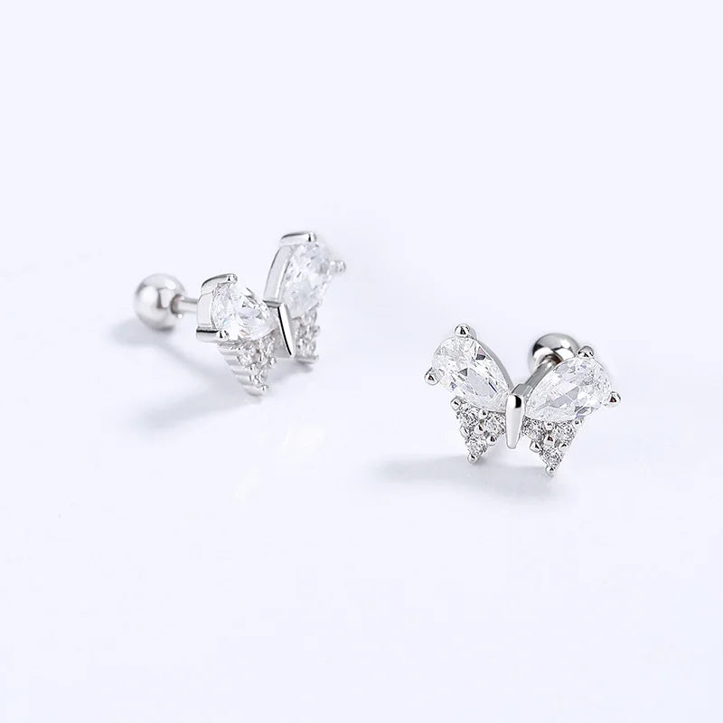Aretes Mariposa Brillante con Cierre de Rosca