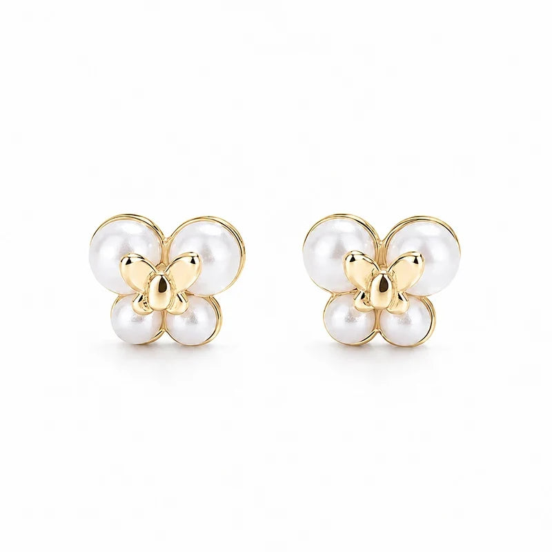 Aretes Doble Mariposa con Perla