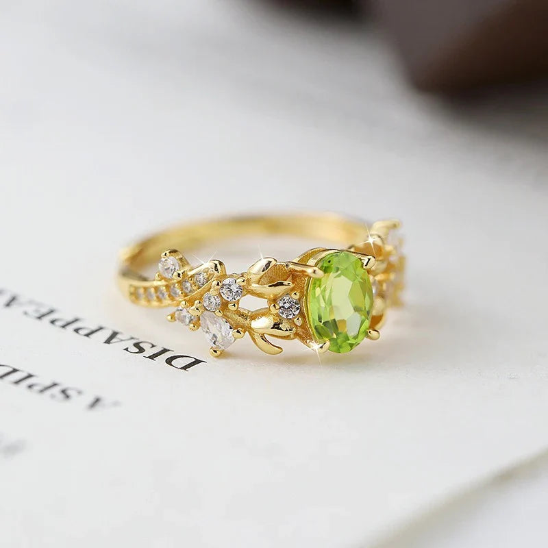 Anillo Flor con Cristal Natural Ajustable