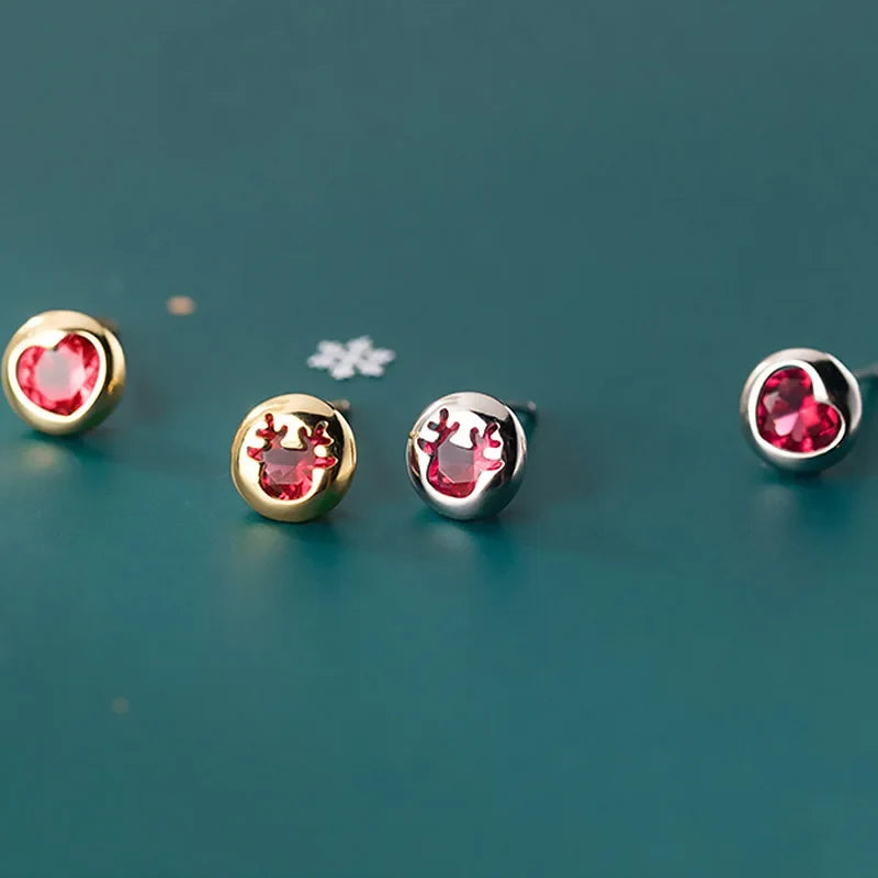 Aretes Corazón o Venado con Zirconia Roja