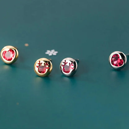 Aretes Corazón o Venado con Zirconia Roja
