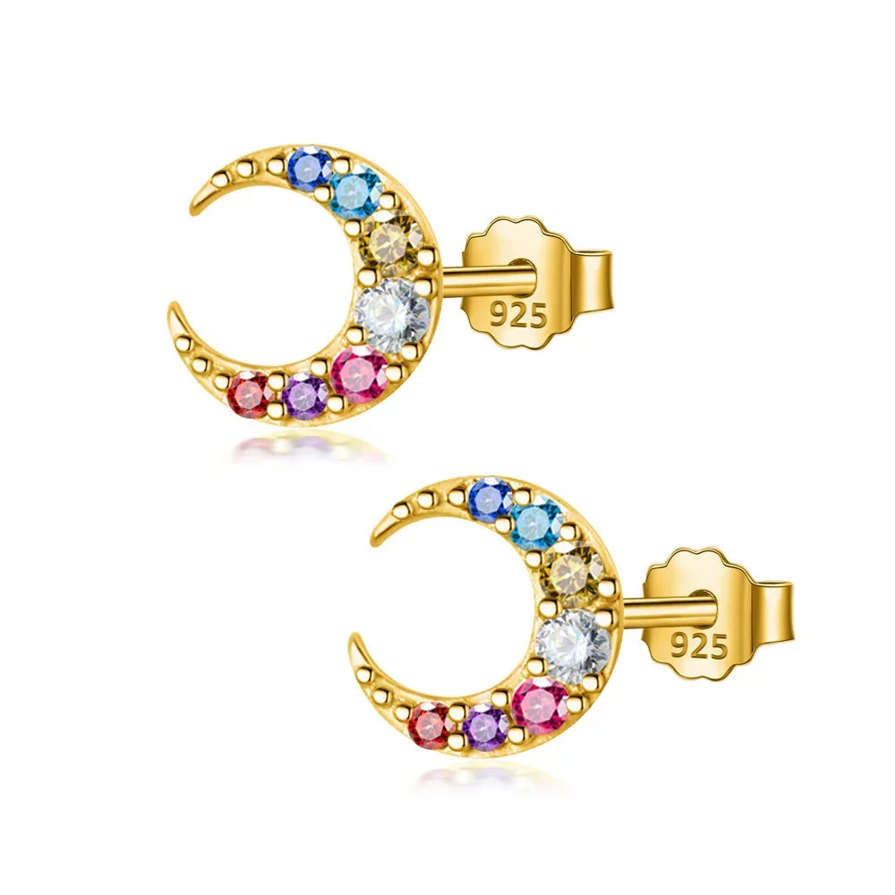 Aretes Mini Luna con Zirconias de Color