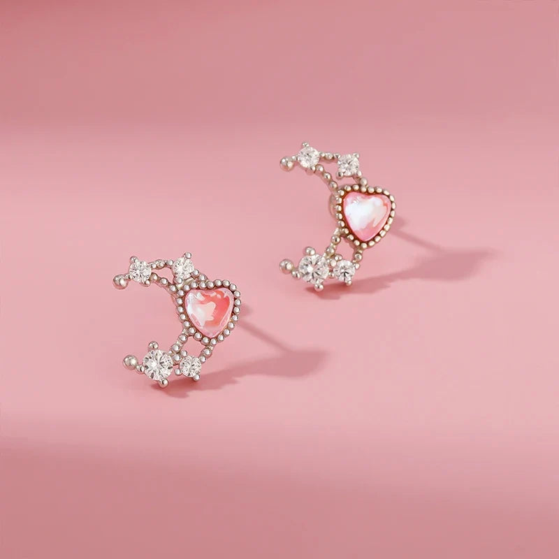 Aretes Luna y Corazón Brillantes