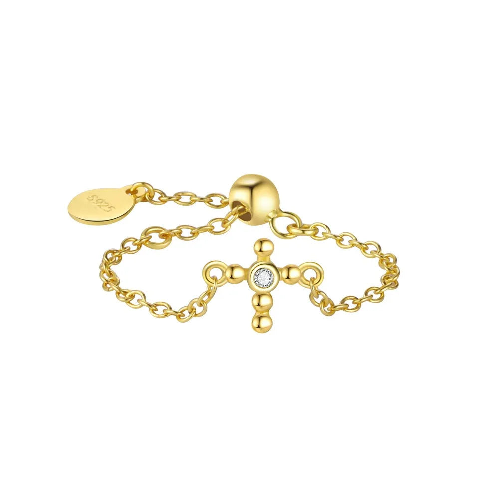 Anillo Cadena con Mariposa, Cruz o Perla
