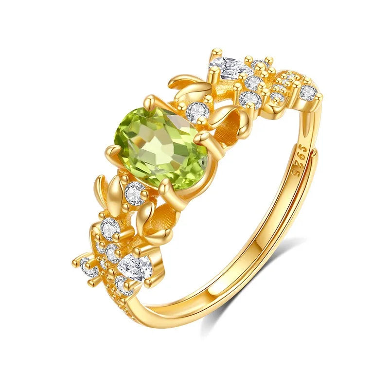 Anillo Flor con Cristal Natural Ajustable