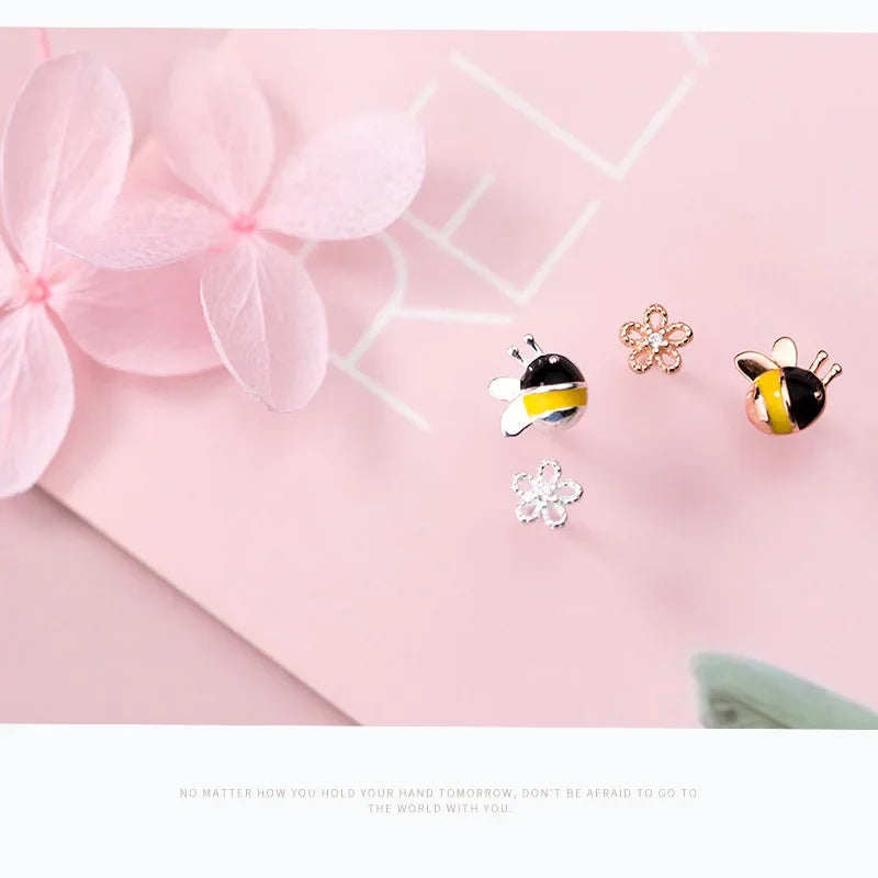Aretes Abeja y Flor Asimétricos