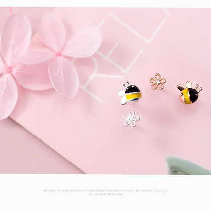 Aretes Abeja y Flor Asimétricos