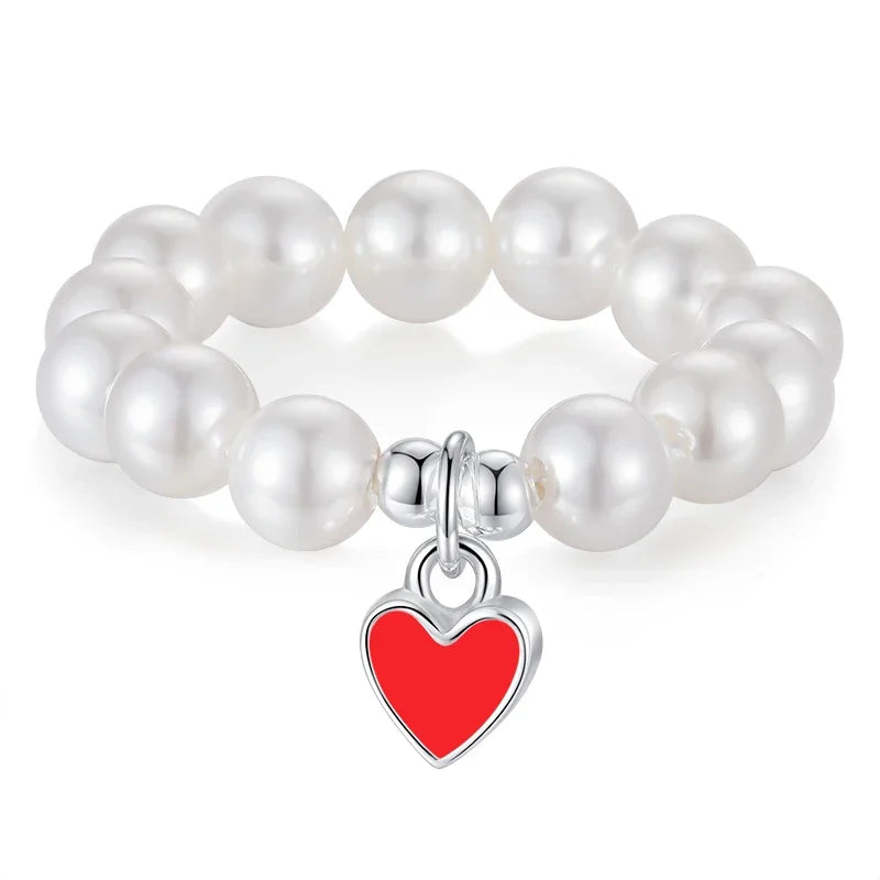 Anillo Abierto Corazón con Perla