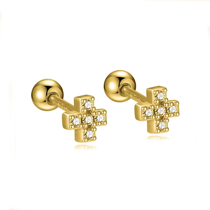 Aretes Cruz con Zirconias de Color
