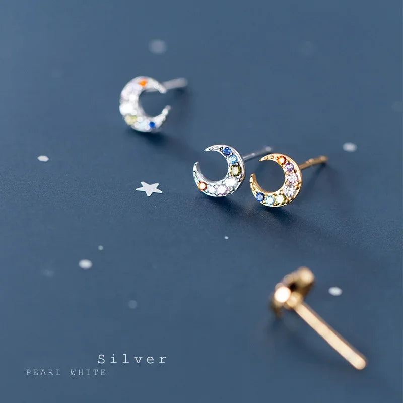 Aretes Mini Luna con Zirconias de Color