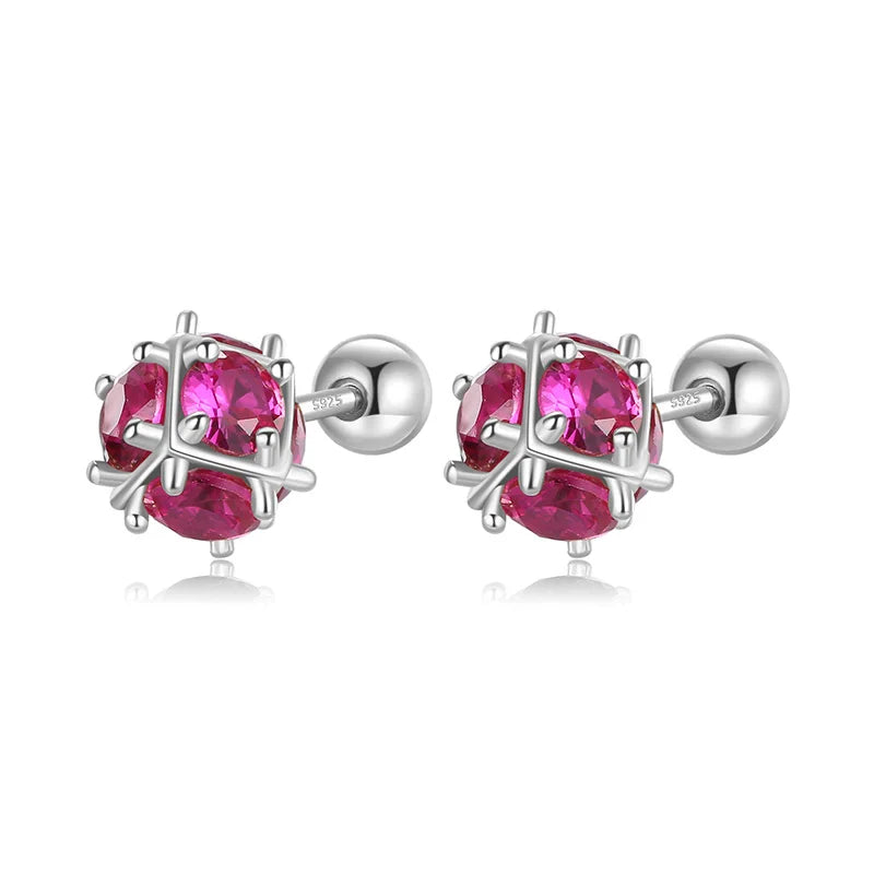 Aretes Esfera con Zirconia Roja