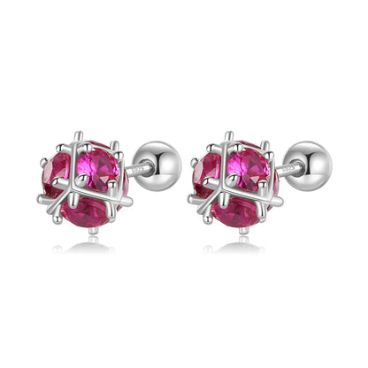 Aretes Esfera con Zirconia Roja