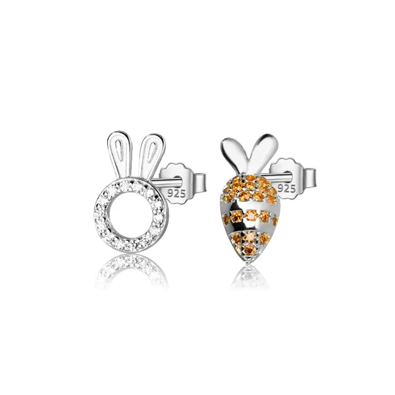 Aretes Conejito y Zanahoria en Plateado o Dorado