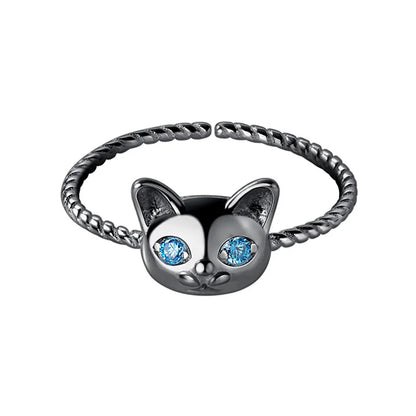 Anillo Abierto Gatito Trenzado con Zirconias