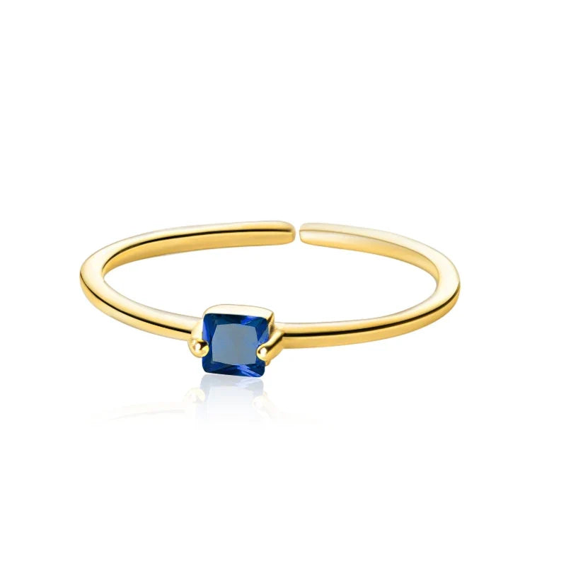 Anillo Geométrico con Zirconia Azul