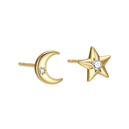 Aretes Estrella y Luna con Zirconia Redonda