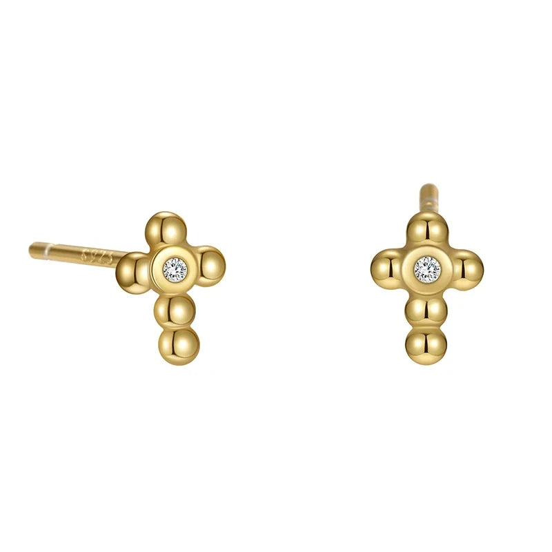 Aretes Cruz con Zirconias y Rosca en Dos Modelos