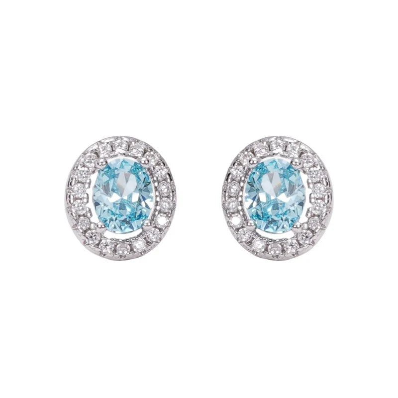 Aretes Zirconia Ovalada Azul