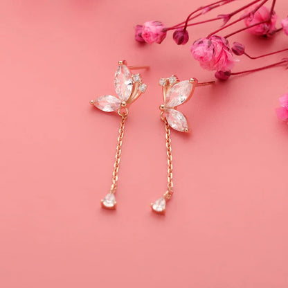Aretes Mariposa con Cadena Colgante