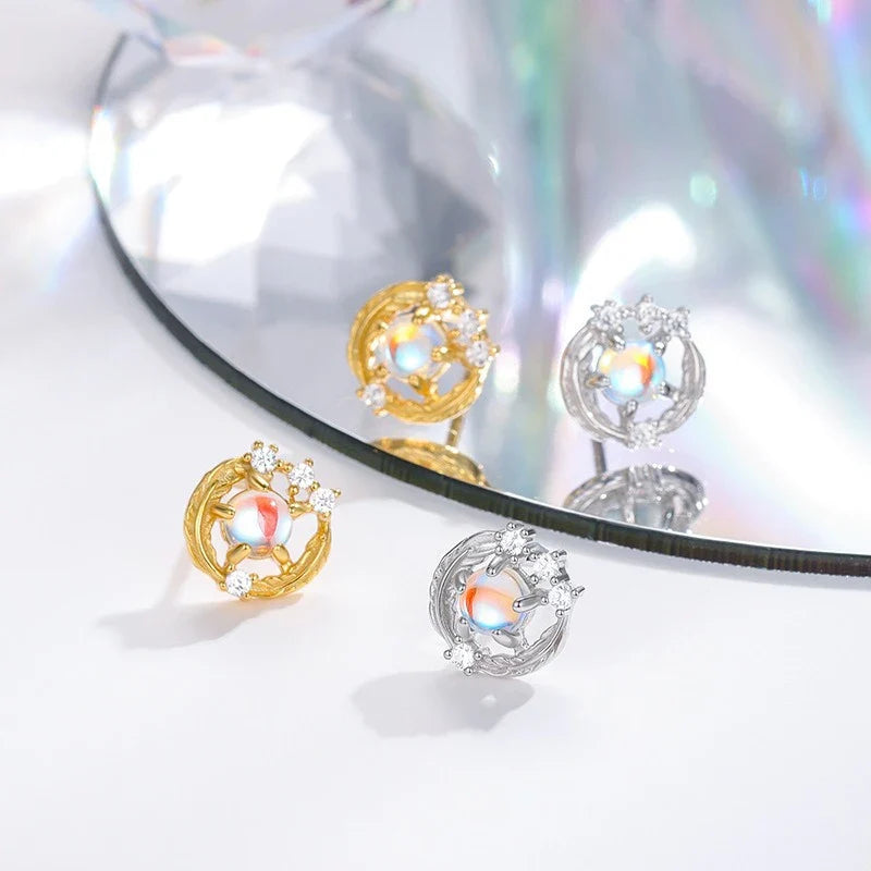Aretes Pluma con Piedra Luna