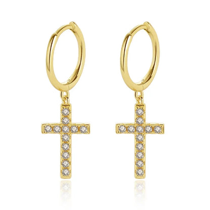 Aretes Cruz con Zirconia Blanca