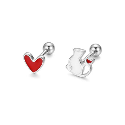 Aretes Asimétricos Gatito y Corazón