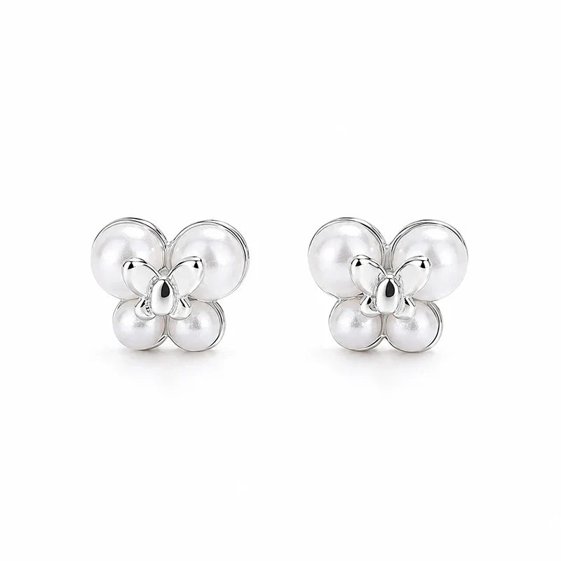 Aretes Doble Mariposa con Perla