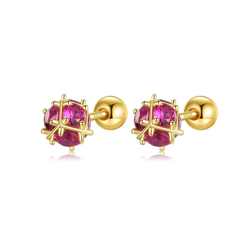 Aretes Esfera con Zirconia Roja
