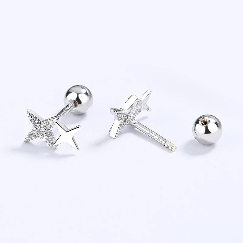Aretes Estrella Brillante con Cierre de Rosca