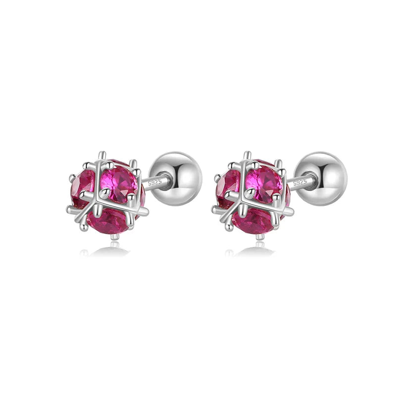 Aretes Esfera con Zirconia Roja