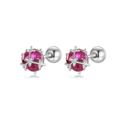 Aretes Esfera con Zirconia Roja