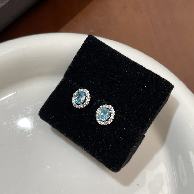 Aretes Zirconia Ovalada Azul