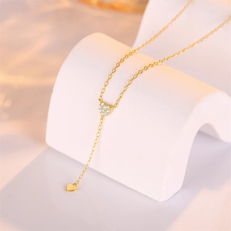 Collar en Y Corazón con Flecos