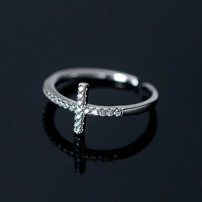 Anillo Abierto Cruz con Zirconias
