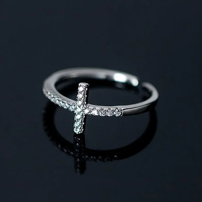 Anillo Abierto Cruz con Zirconias
