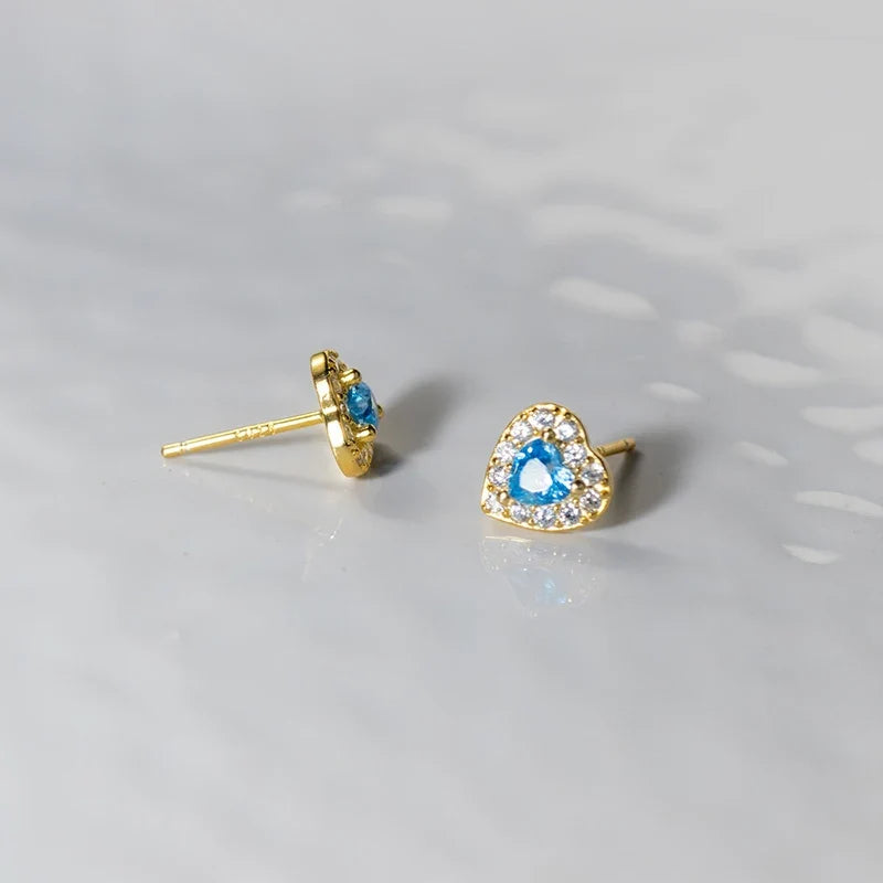 Aretes Corazón con Piedra Azul
