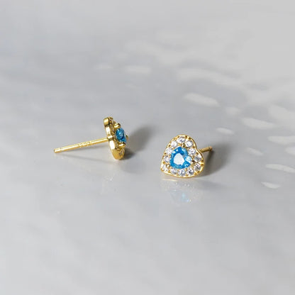 Aretes Corazón con Piedra Azul
