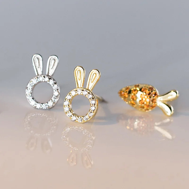 Aretes Conejito y Zanahoria en Plateado o Dorado