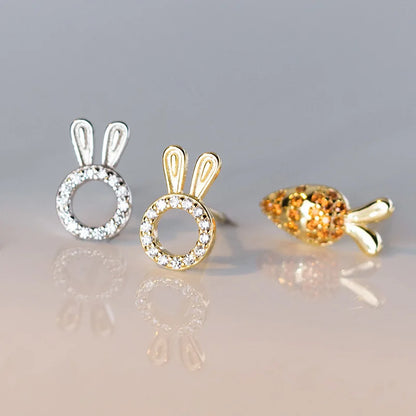 Aretes Conejito y Zanahoria en Plateado o Dorado