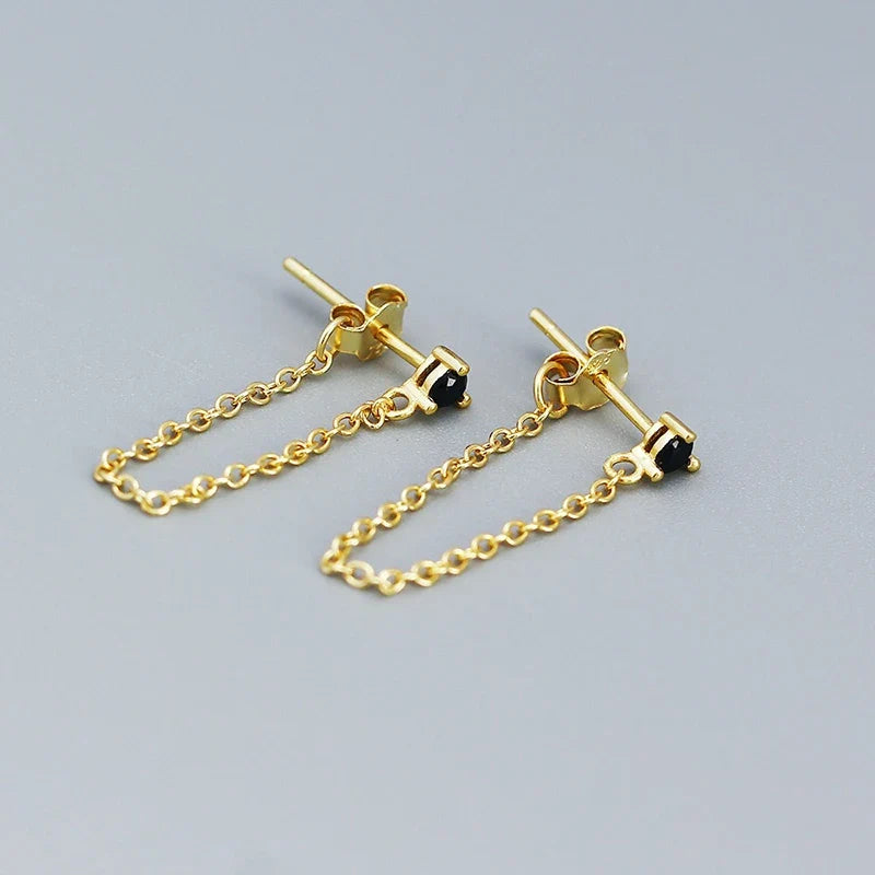 Aretes de Hilo con Zirconias de Colores