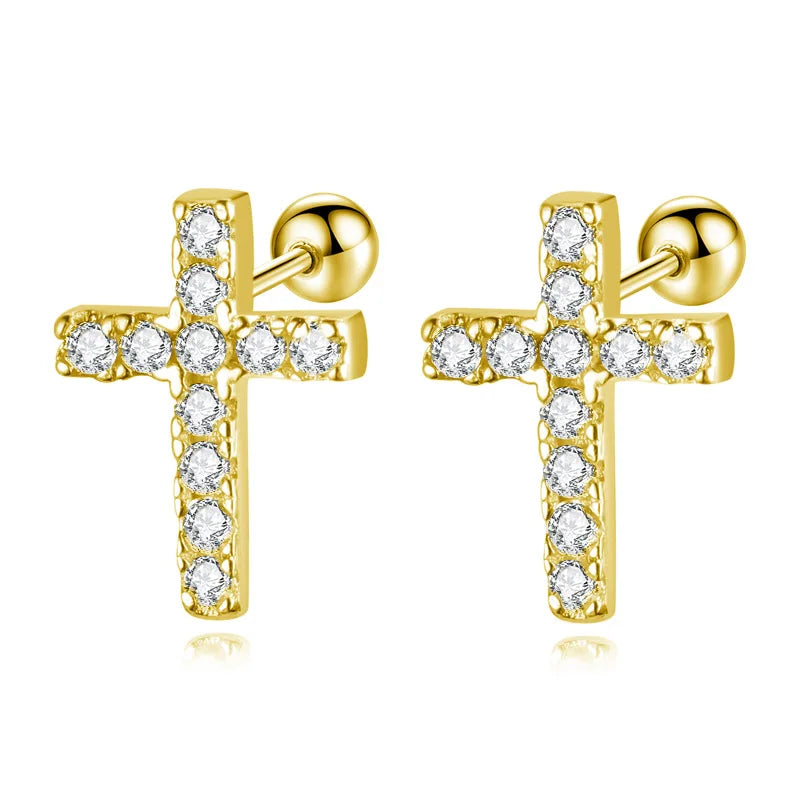 Aretes Cruz con Zirconias Redondas