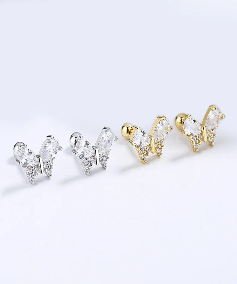 Aretes Mariposa Brillante con Cierre de Rosca