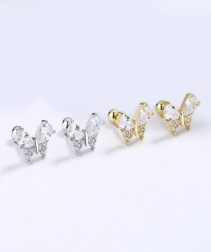 Aretes Mariposa Brillante con Cierre de Rosca
