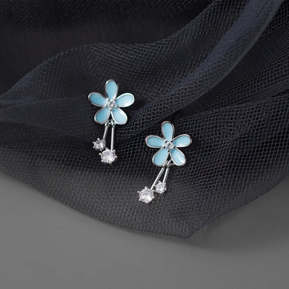 Aretes Flor Esmaltada Azul con Zirconias