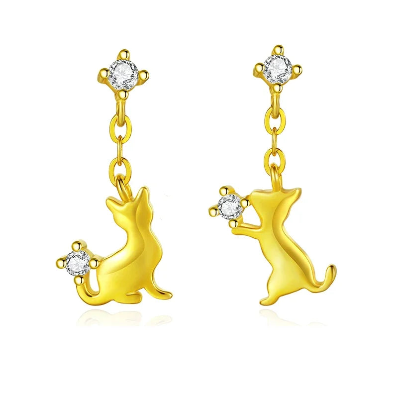 Aretes Asimétricos Gatitos con Zirconias